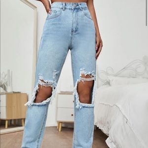 High Waisted Ripped Straight Leg Jeans